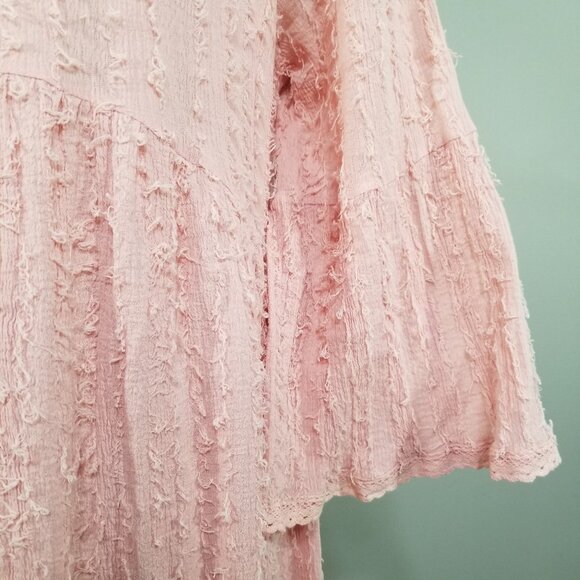 Paisley Vine Boho Chic Pink Eyelash Fringe Babydoll Mini Dress M - Picture 5 of 11
